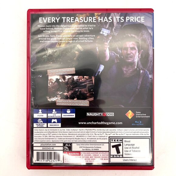 Uncharted 4 A Thiefs End PS4 Game Only On PlayStation Hits Edition Naughty Dog - Picture 2 of 8